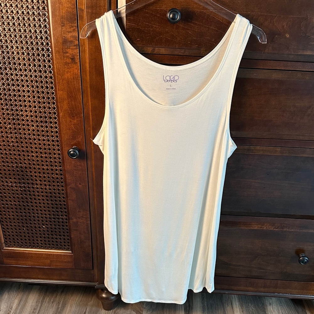 LOGO Layers Lori Goldstein Tunic Tank Top Cream SIZE LARGE EUC